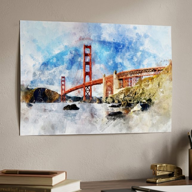 Guldportbron akvarell i San Francisco Poster (Golden Gate Bridge watercolor in San Francisco. Poster)