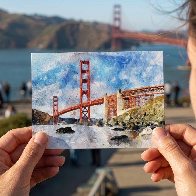 Guldportbron akvarell i San Francisco Vykort (Golden Gate Bridge watercolor in San Francisco. Postcard)