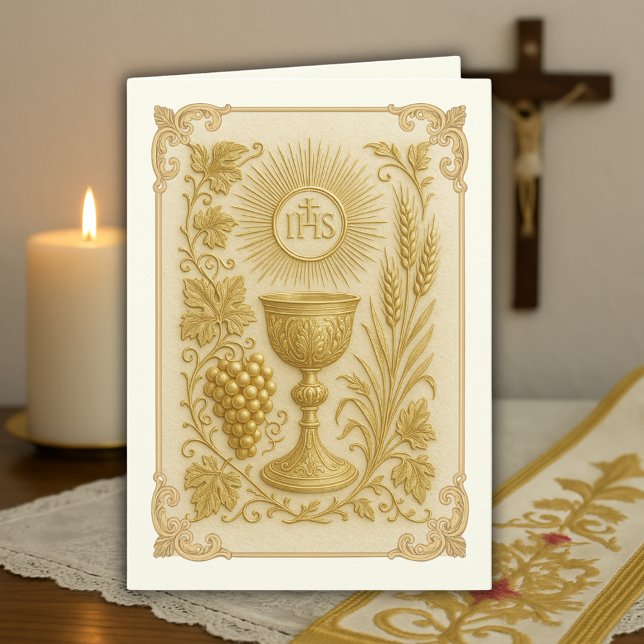 Guldpräglat chalice Wheat Graps Priest Tack Kort (Skapare uppladdad)