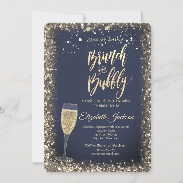Guldprickar Champagneglas Ram Bröllopsdusch Inbjudningar (Framsida)