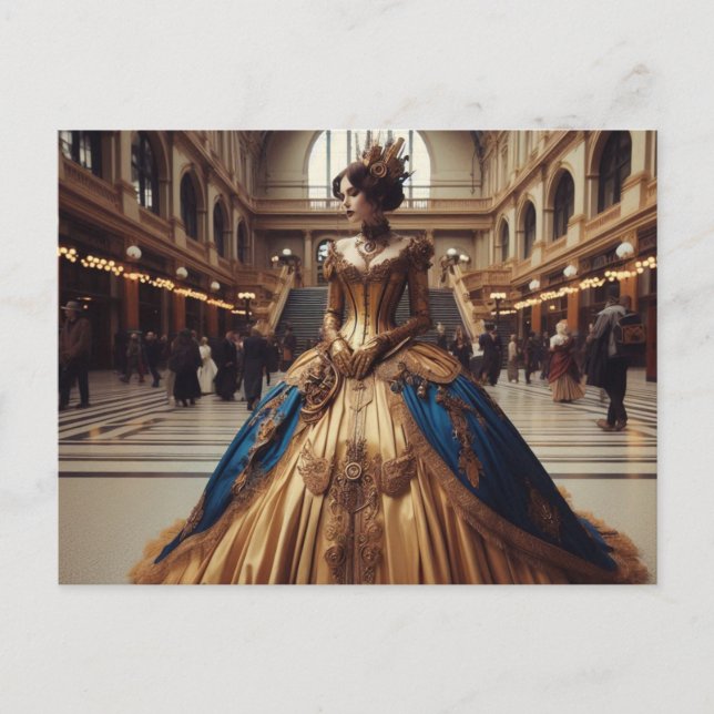 Guldprinsessa Steampunk Victorian Vykort (Framsida)