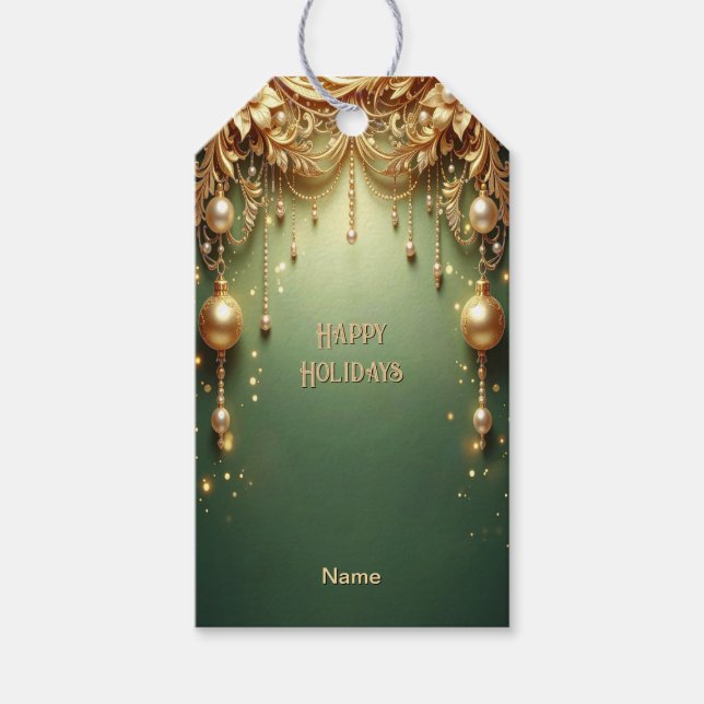 Guldpynt Festiv Grön Högtidsgavetyglabel Presentetikett (Framsidan)