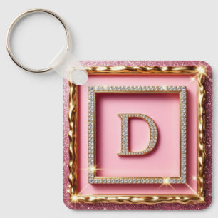 Guldram Diamant Initial D Rosa Glitter Monogram Nyckelring