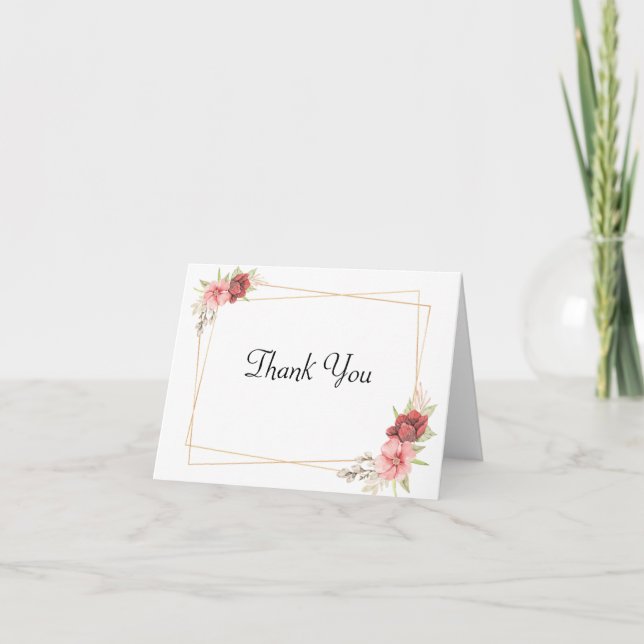 Guldram och rosa blommiga tackkort (Framsida)