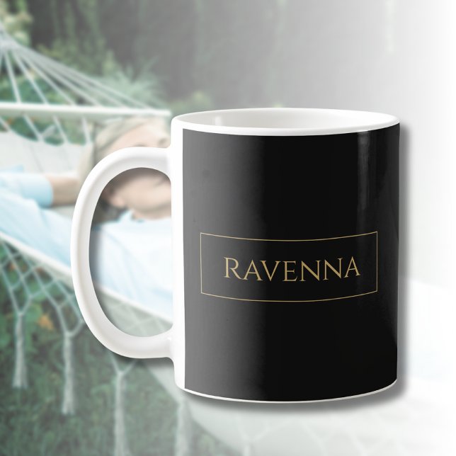 Guldram Personlig Namn Djup Svart Lyx Kaffemugg (Skapare uppladdad)