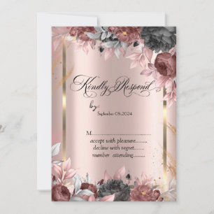 Guldram, Rosa Guld Chic Blommor RSVP Inbjudningar