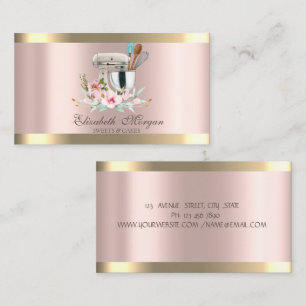 Guldrandig blommig mixer Rose Gold Bakery Visitkort