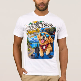 GuldRetriever-äventyr väntar på vandringsroadtrip T Shirt