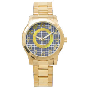 Guldring Geometriska Blåa Rutor Armbandsur
