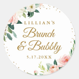 Guldrodnad blomsterbrunch och bubbel runt klistermärke