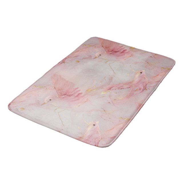 Guldrodnad Rosa Fåglar  Badrumsmatta (Vinklad)
