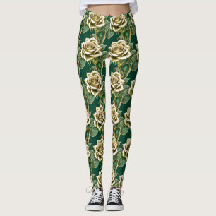 Guldröjor med smaragdgröna blad leggings