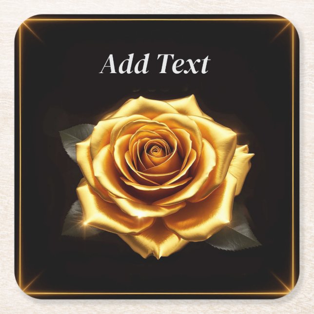 Guldros med glödande kanter underlägg papper kvadrat (Framsidan)