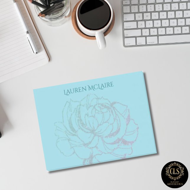 Guldros på Turkos Minimalistisk Namn Post-it Block (Teal and Rose Minimalist Name Post-it Notes)