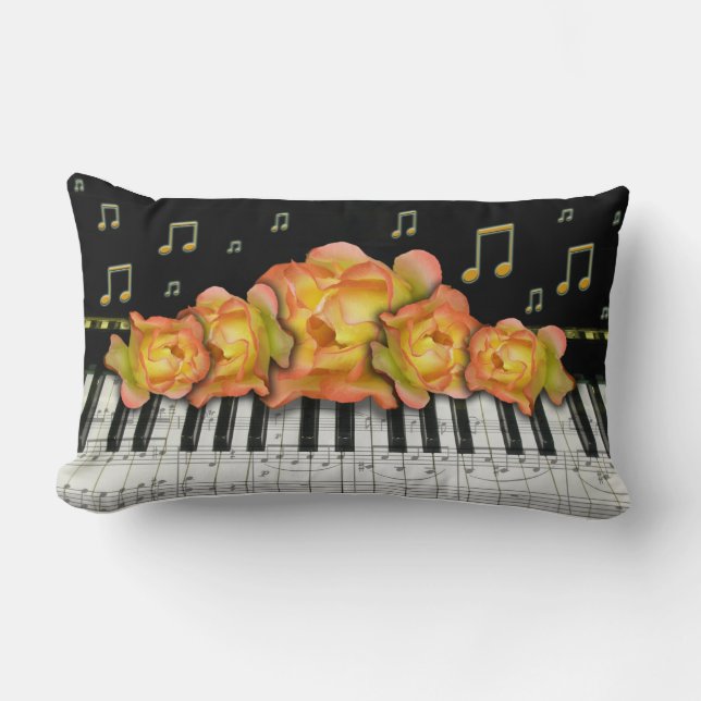 Guldrösa Piano Tangentbord och Noter Lumbarkudde (Framsida)
