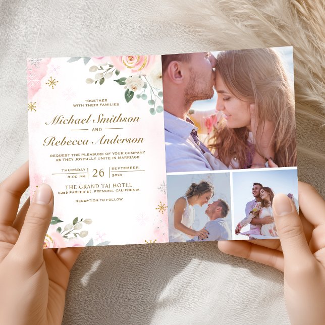Guldrosafärgade blommor QR-kod Foto Bröllop Inbjudan (Skapare uppladdad)