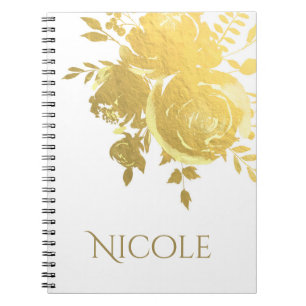 Guldroser Falskt Folie Elegant Modern Blommig Glam Anteckningsbok Med Spiral