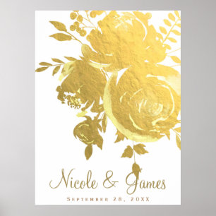 Guldrosor Falsk Folie Elegant Modern Blommig Bröll Poster