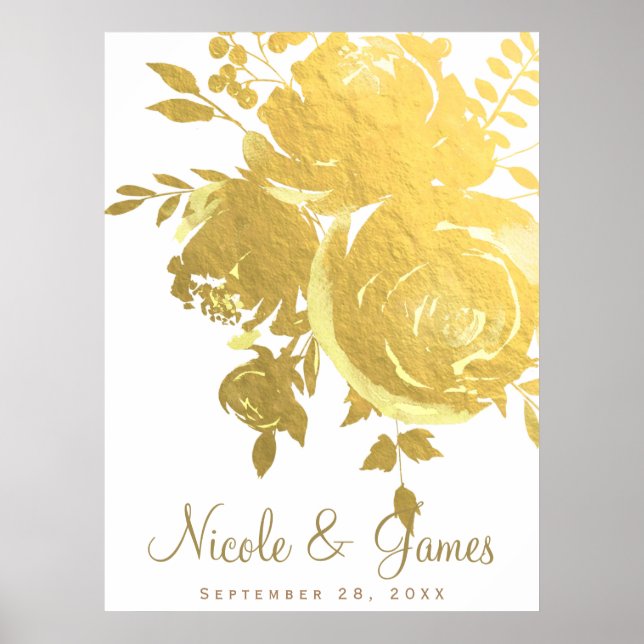Guldrosor Falsk Folie Elegant Modern Blommig Bröll Poster (Framsidan)