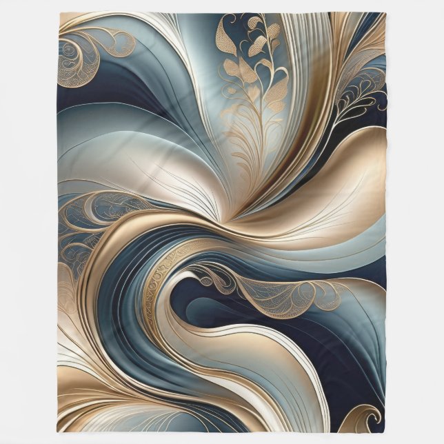 Guldserenad - Teal & Guld Abstrakt Blommig  Fleecefilt (Framsidan)