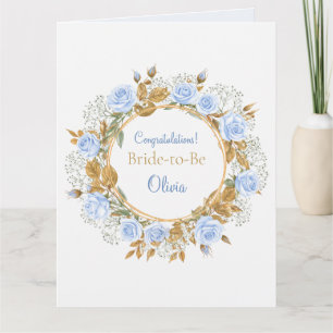 Guldskimrande blå ros bröllop kort