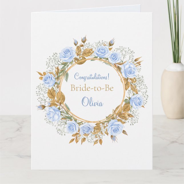 Guldskimrande blå ros bröllop kort (Framsida)