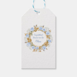 Guldskimrande blå ros bröllop presentetikett