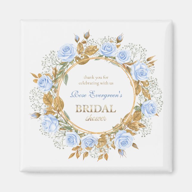 Guldskimrande blå ros bröllopsdusch Tack Magnet (Framsidan)