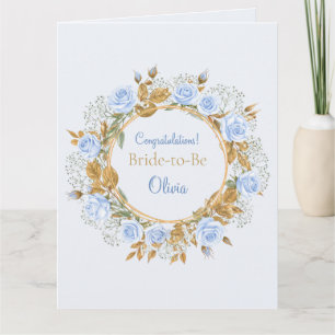 Guldskimrande blå rosbröllop kort