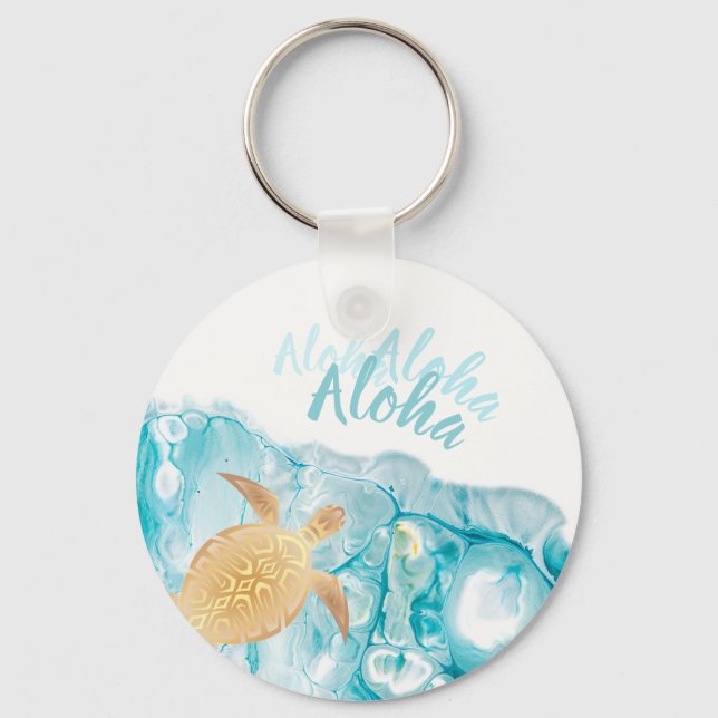 Guldsköldpaddor Blå bläck Aloha-text   Nyckelring (Framsida)