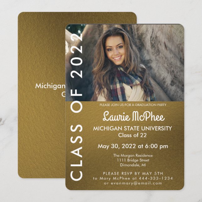 Guldskräddarsydd fotoexameninbjudan inbjudningar (Fram/baksida)