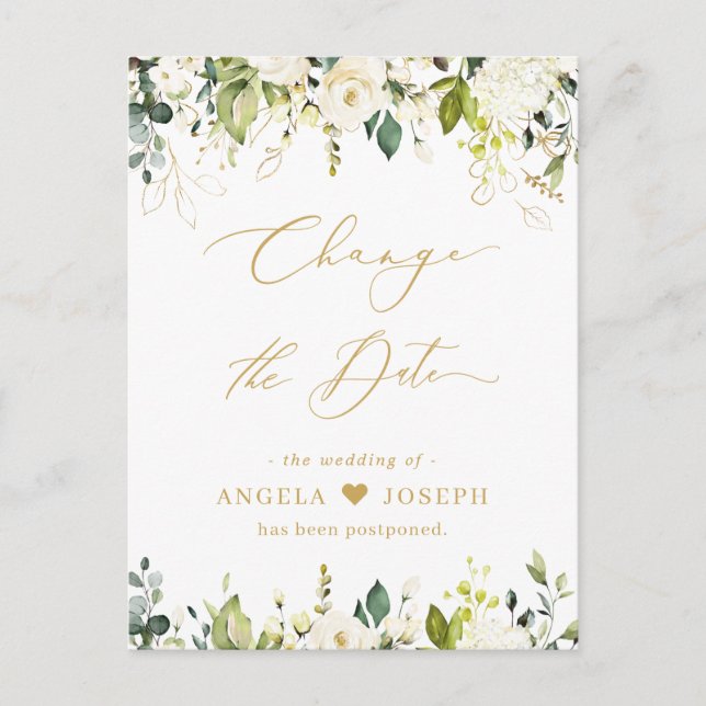 Guldskrift Ändra datum Grönska Vita rosor Vykort (Framsida)