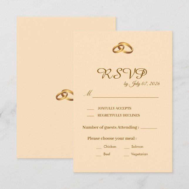 Guldskrift Bröllop RSVP-kort  OSA Kort (Fram/baksida)