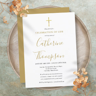 Guldskrift Celebration of Life-Begravning Inbjudningar