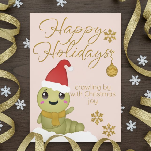 Guldskrift Tecknad Julkort (Surprise your friends or family with something cute this Christmas.)