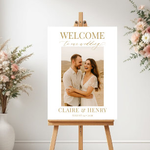 Guldskrift Vit Foto Bröllop Välkommen Poster