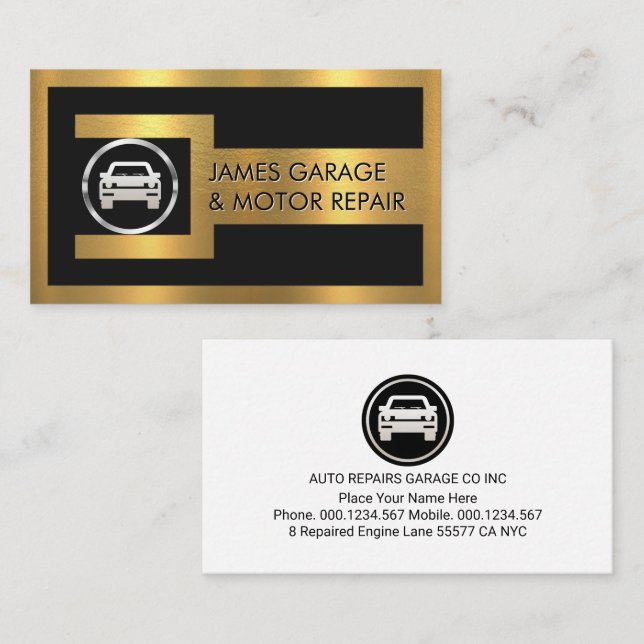 Guldskruvnyckel Ram Silver Bil Muttrar Logo Visitkort (Fram/baksida)