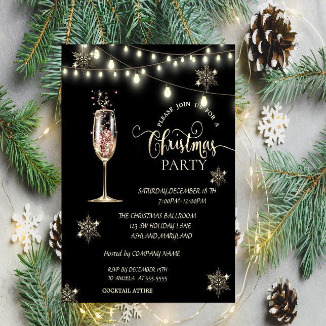 Guldsnöflingor, Champagneglas Julfest Inbjudningar (Skapare uppladdad)