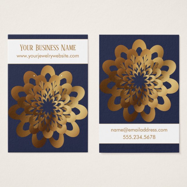 Guldsprakande blomma Navy Blue örhänge hållare dis Visitkort (Framsida & baksida)