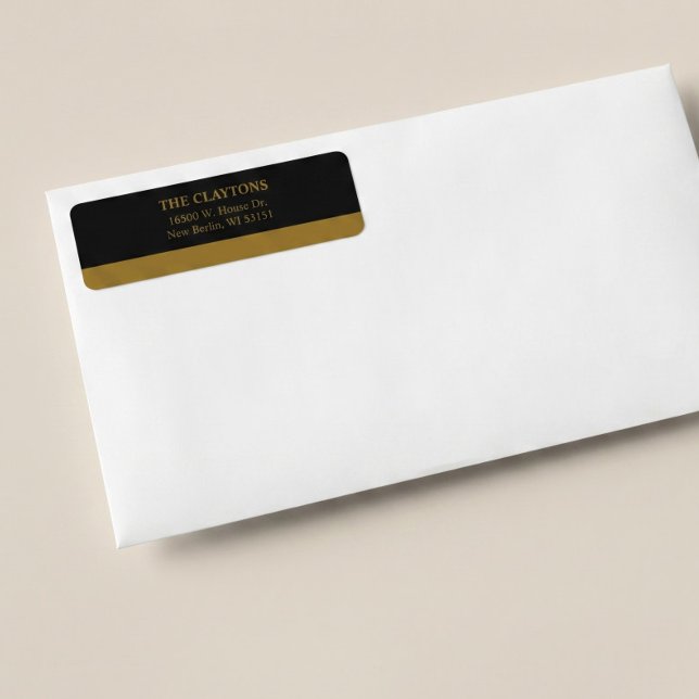 Guldstång Svart Minimalistisk Modern Bröllop Returadress Etikett (Skapare uppladdad)