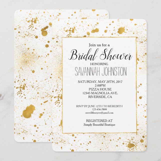 Guldstänk Bröllopsfest Inbjudningar (Fram/baksida)