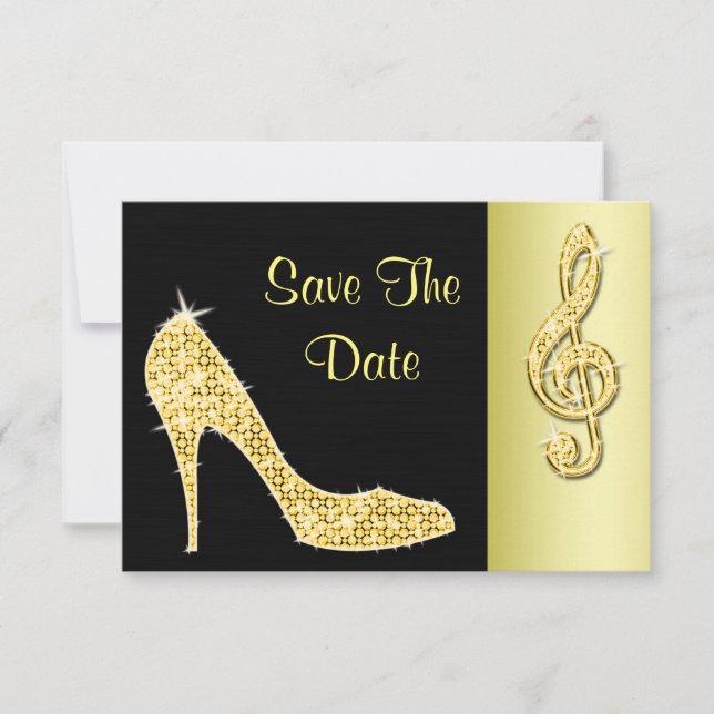 Guldstiletto & Diskantnyckel 18:e Save The Date Spara Datumet (Framsida)