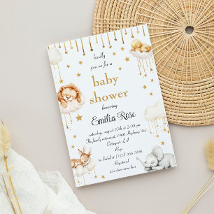 Guldstjärna Baby Shower Sömnig Skogs Djur Inbjudningar