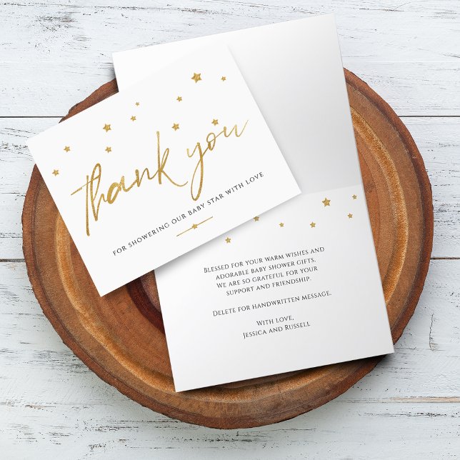 Guldstjärnor Baby Shower Vikta Tack Kort (Gold Stars Baby Shower Folded Thank You Card)