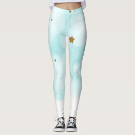 Guldstjärnor & Blå Himmel Moln Söt Celestial Leggings