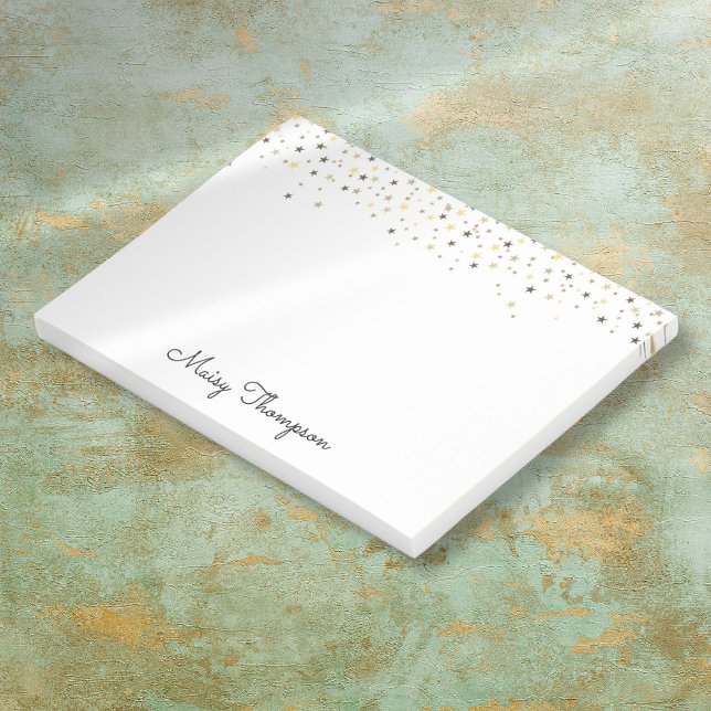 Guldstjärnor Elegant Skriptnamn Post-it Block (Gold Stars Elegant Script Name Post-it Notes)