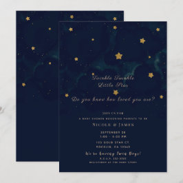 Guldstjärnor Mörkblå natt himmel Baby Shower Tvill Inbjudningar