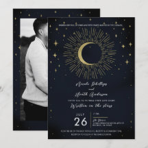 Guldstjärnor Natt Celestial Soluppgång Måne Bröllo