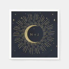 Guldstjärnor Natt Celestial Soluppgång Måne Bröllo Pappersservett