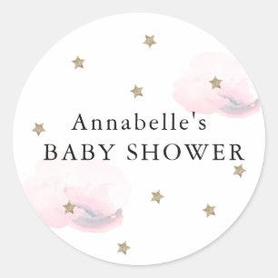 Guldstjärnor & Rosa Moln Baby Shower-dekal Runt Klistermärke